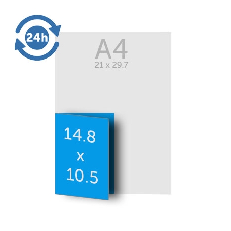 Dépliant A5 (21 x 14.8 cm) ouvert A6 (10.5 x 14.8 cm) fermé, 1 pli, 135g EXPRESS